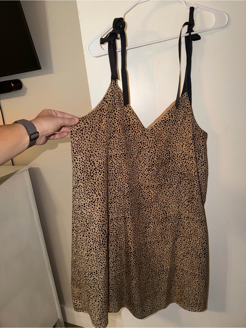 She + Sky Tan Leopard-Print Mini Dress with Black Straps